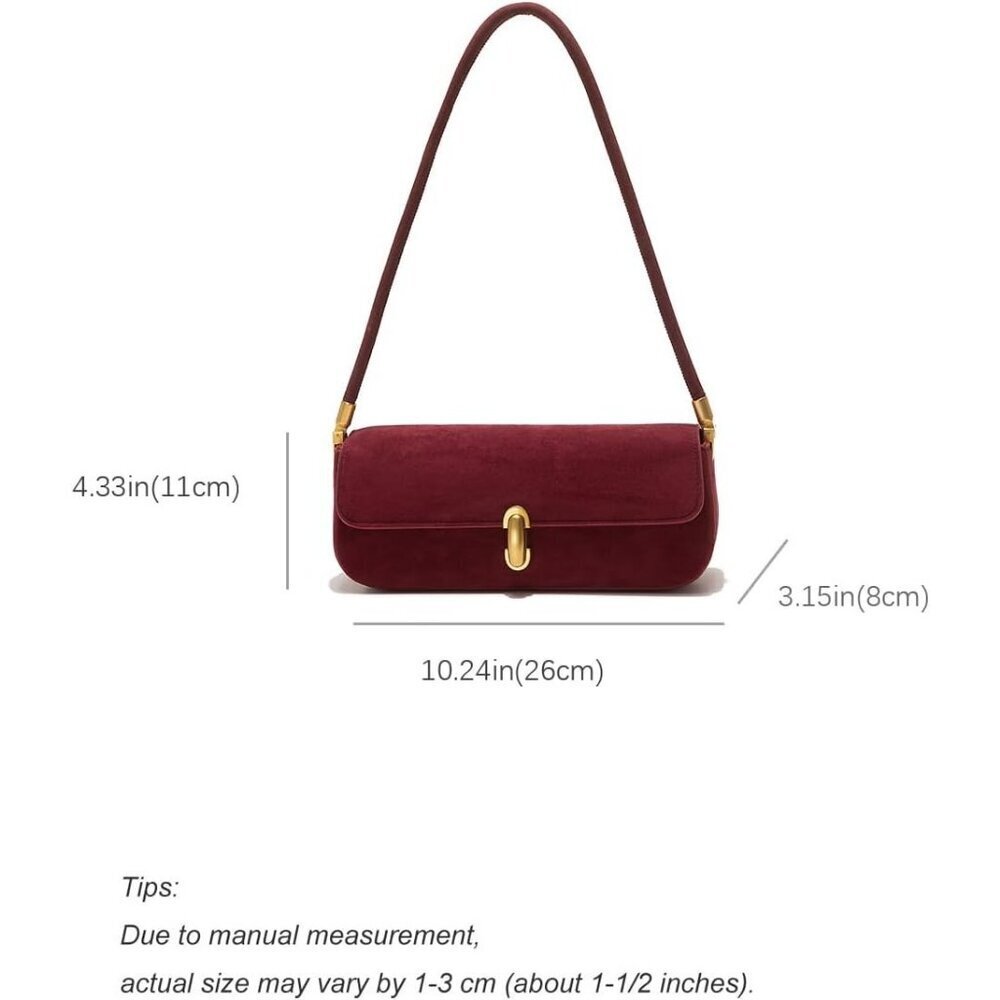 Women Burgundy faux suede leather Underarm Shoulder Bag Chic Top-Handle Purse - Picture 4 of 5